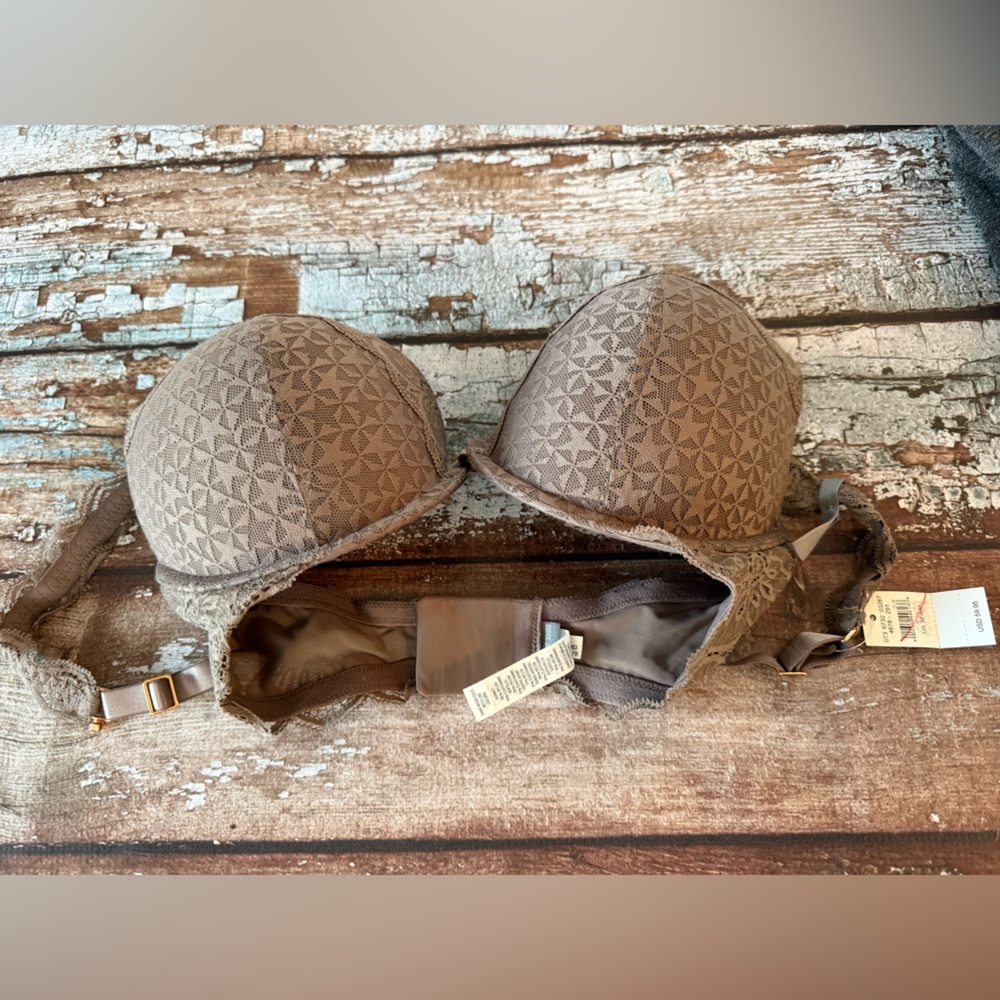 Aerie Grey Brown Bra with Geometric Texture 32 DDD New w tag